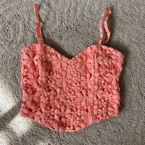 Coral floral crop top